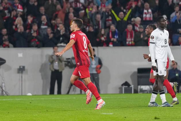 Maximilian Eggestein SC Freiburg, 08 goal celebration, emotions, goal shot, goal, goal, goal, Germany, football, UEFA Europa League, 1 matchday, league phase, 2025 2026, SC Freiburg vs FC Basel, 24 09 2025, Europa Park Stadion, Freiburg, Germany Freiburg Europa Park Stadion Baden Württemberg Germany Copyright: xArnexAmbergx