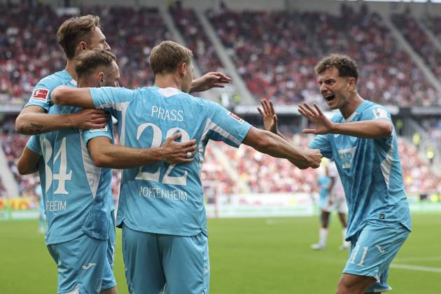 Goal celebration TSG Hoffenheim at 1 1 by Fisnik Asllani TSG Hoffenheim, 11 , Germany, Soccer, 1 Bundesliga, Matchday 5, 2025 2026, SC Freiburg vs TSG 1899 Hoffenheim, 28 09 2025, Europa Park Stadion, Freiburg im Breisgau, Germany Freiburg im Breisgau Europa Park Stadion Baden Württemberg Germany Copyright: xGrantxHubbsx