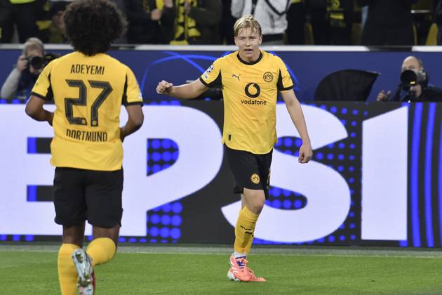 Daniel Svensson Dortmund 24 celebrates after scoring 1 0 01 04 2025 Soccer, Champions League, Borussia Dortmund vs Athletic Club de Bilbao, Signal Iduna Park, Dortmund, Copyright: xpepphotox xSaschaxWeizx pep00321, pep_20250415_hm_150982