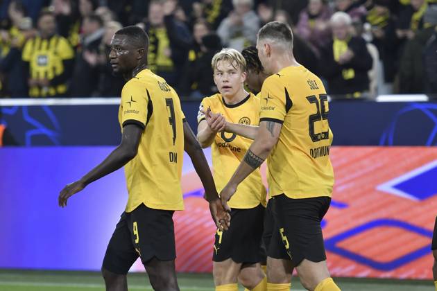 Daniel Svensson Dortmund 24 celebrates after scoring the 1 0 goal with dNiklas Süle Suele Dortmund 25 01 04 2025 Soccer, Champions League, Borussia Dortmund vs Athletic Club de Bilbao, Signal Iduna Park, Dortmund, Copyright: xpepphotox xSaschaxWeizx pep00321, pep_20250415_hm_151032
