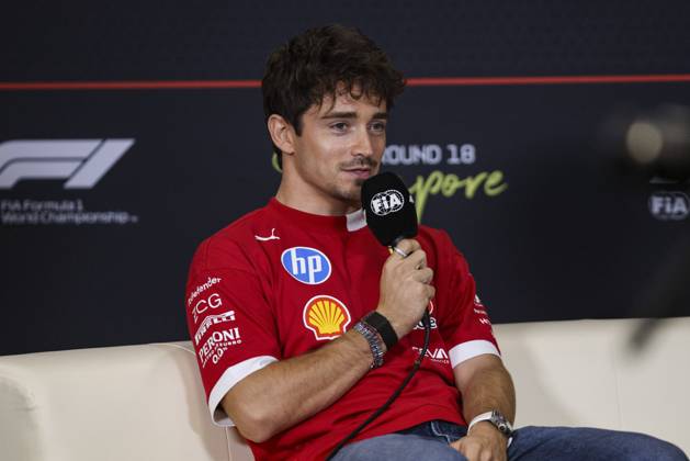 F1 - SINGAPORE GRAND PRIX 2025 LECLERC Charles (mco), Scuderia Ferrari SF-25, portrait press conference, PK, Pressekonferenz during the 2025 Formula 1 Singapore Grand Prix, 18th round of the 2025 FIA Formula One World Championship, WM, Weltmeisterschaft from October 3 to 5, 2025 on the Marina Bay Street Circuit, in Singapore - SingaporeSingapore  Copyright: xXavixBonillax