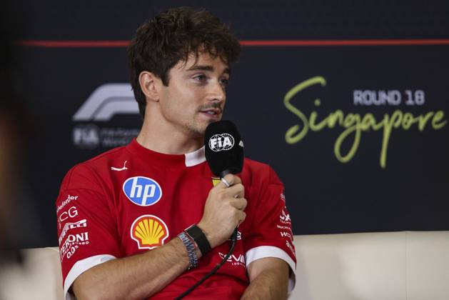 F1 - SINGAPORE GRAND PRIX 2025 LECLERC Charles (mco), Scuderia Ferrari SF-25, portrait press conference, PK, Pressekonferenz during the 2025 Formula 1 Singapore Grand Prix, 18th round of the 2025 FIA Formula One World Championship, WM, Weltmeisterschaft from October 3 to 5, 2025 on the Marina Bay Street Circuit, in Singapore - SingaporeSingapore  Copyright: xXavixBonillax