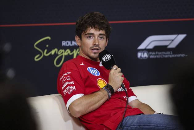 F1 - SINGAPORE GRAND PRIX 2025 LECLERC Charles (mco), Scuderia Ferrari SF-25, portrait press conference, PK, Pressekonferenz during the 2025 Formula 1 Singapore Grand Prix, 18th round of the 2025 FIA Formula One World Championship, WM, Weltmeisterschaft from October 3 to 5, 2025 on the Marina Bay Street Circuit, in Singapore - SingaporeSingapore  Copyright: xXavixBonillax
