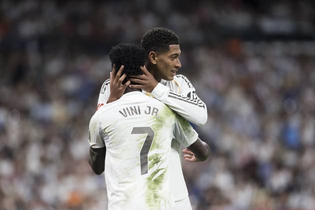 LA LIGA EA Sports - Real Madrid vs Villarreal MADRID, SPAIN - October 4:Jude Bellingham of Real Madrid and Vinicius Jr of Real Madrid celebrates a goal during the La Liga 2025 26 match between Real Madrid and Villarreal at Santiago Bernabeu Stadium. (Photo by Guille Martinez f22photo) Madrid Santiago Bernabeu Stadium Spain Copyright: xGuillermoxMartinezx