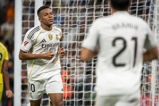 REAL MADRID CF v VILLARREAL CF. LA LIGA 2025 2026. ROUND 8. Real Madrid CF™s Kylian Mbappe celebrates goal during La Liga match. October 4, 2025. (ALTERPHOTOS Toni Garrido) MadridSpain Copyright: xTonixGarridox