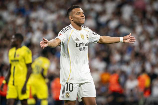REAL MADRID CF v VILLARREAL CF. LA LIGA 2025 2026. ROUND 8. Real Madrid CF™s Kylian Mbappe celebrates goal during La Liga match. October 4, 2025. (ALTERPHOTOS Toni Garrido) MadridSpain Copyright: xTonixGarridox