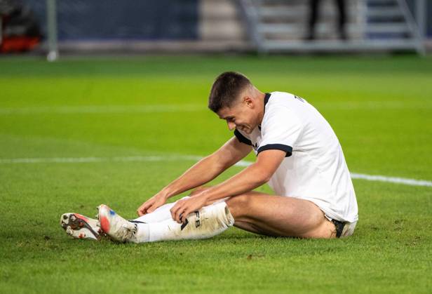 Soccer, Youth, Season 2025 26, U21, European Championship Qualification Group F 4 Matchday in Jena Germany Greece, Nicolo Tresoldi U21, Germany , 10 10 2025, Copyright: xMatthiasxKochx
