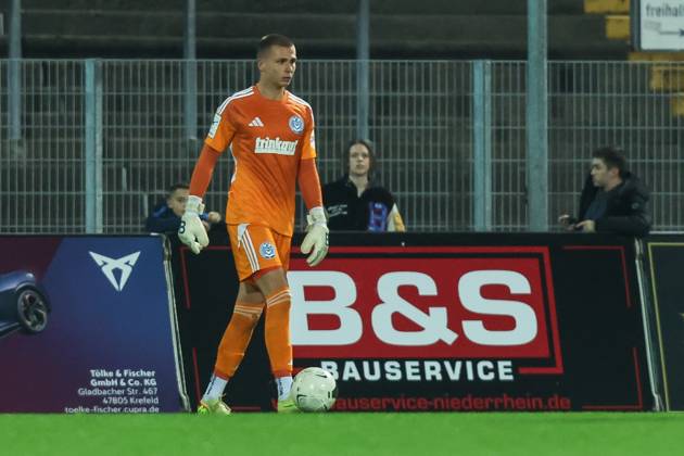 Sport, Football, FVN Niederrheinpokal Season 2025 2026 Round of 16 KFC Uerdingen MSV Duisburg 15 10 2025, Grotenburg Stadion Max Braune MSV Duisburg, 1 Krefeld Grotenburg Stadion North Rhine-Westphalia Germany