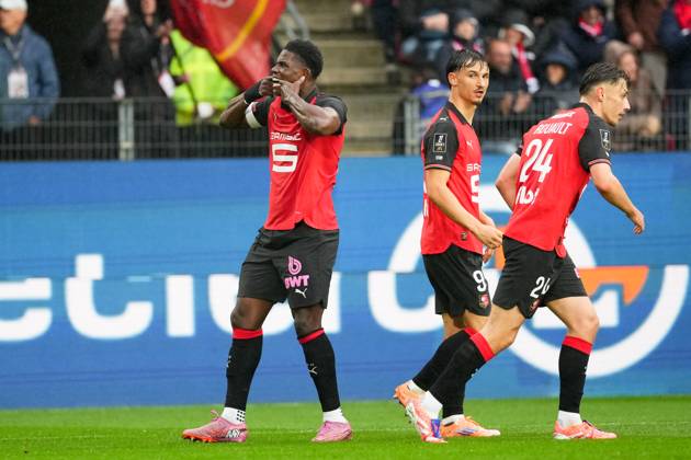 Stade Rennais FC v AJ Auxerre - Ligue 1 McDonald s 2025 2026 24 Anthony ROUAULT (srfc) - 09 Esteban LEPAUL (srfc) - 07 Breel EMBOLO (srfc) during the Ligue 1 McDonald s match between Rennes and Auxerre at Roazhon Park on October 19, 2025 in Rennes, France. Rennes France Copyright: xFEPx 776348165
