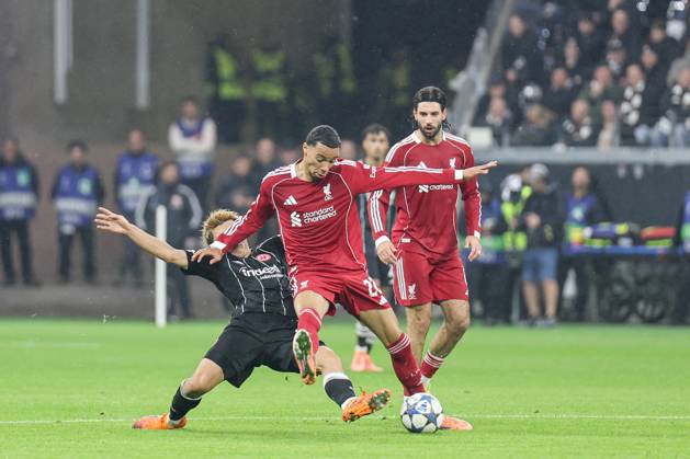 Ritsu Doan Eintracht Frankfurt,20 and Hugo Ekitike Liverpool FC, 22 in a duel UEFA Champions League, Matchday 3 Eintracht Frankfurt FC Liverpool on 22 10 25 at Deutsche Bank Park, Frankfurt Frankfurt Deutsche Bank Park Frankfurt Germany Copyright: xAlfioxMarinox