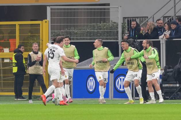 Goal celebration, Emotions, Goal shot, Goal, Goal, Goal, Italy, Football, UEFA Champions League, Matchday 4, League phase, 2025 2026, Inter Milan vs FC Kairat Almaty, 05 11 2025, Giuseppe Meazza Stadium, San Siro, Milan, Italy Milan Giuseppe Meazza Stadium, San Sir Lombardy Italy Copyright: xArnexAmbergx