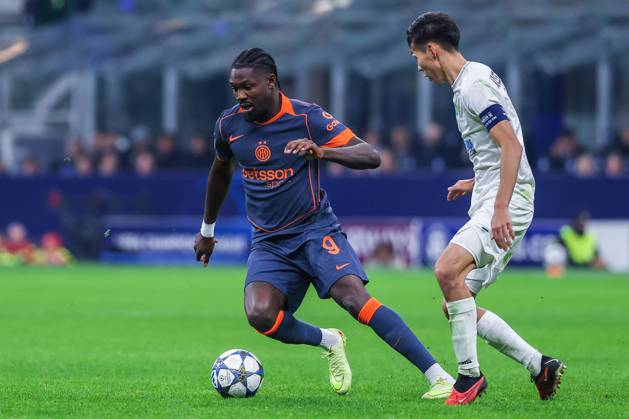 Marcus Thuram of FC Internazionale seen in action during UEFA Champions League 2025 26 League Phase - Matchday 4 football match between FC Internazionale and FC Kairat Almaty at San Siro Stadium in Milan Italy on 05 November 2025. Milan Stadio Giuseppe Meazza Milan Italy Copyright: xEPhotopressx SP24-1283-140