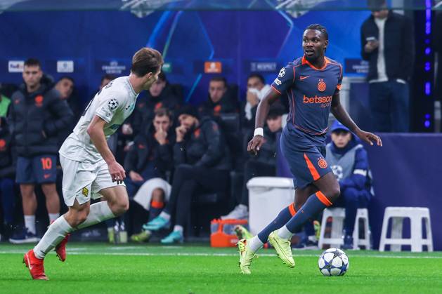 Marcus Thuram of FC Internazionale seen in action during UEFA Champions League 2025 26 League Phase - Matchday 4 football match between FC Internazionale and FC Kairat Almaty at San Siro Stadium in Milan Italy on 05 November 2025. Milan Stadio Giuseppe Meazza Milan Italy Copyright: xEPhotopressx SP24-1283-149