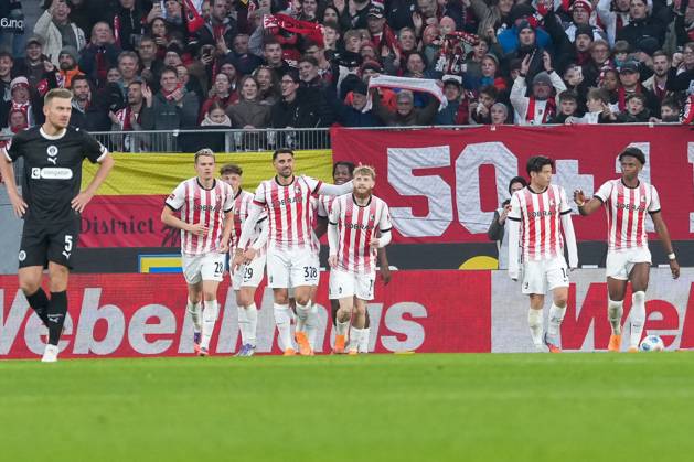 Goal celebration, Emotions, Goal shot, Goal success, Goal, Goal, Germany, Football, 1 Bundesliga, 10 Matchday, 2025 2026, SC Freiburg vs FC St Pauli, 09 11 2025, Europa Park Stadion, Freiburg, Germany DFL REGULATIONS PROHIBIT ANY USE OF PHOTOGRAPHS AS IMAGE SEQUENCES AND OR QUASI VIDEO Freiburg Europa Park Stadion Baden Württemberg Germany Copyright: xArnexAmbergx