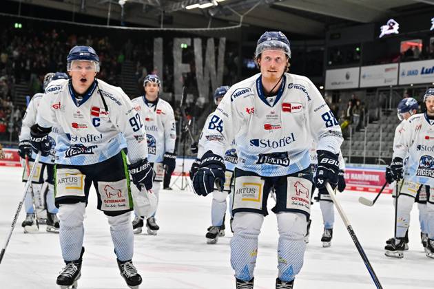 Penny DEL Augsburger Panther Straubing Tigers, 14 11 2025 Augsburg, GERMANY 14 NOVEMBER the Tigers players thank the fans who traveled with them after the away win in Augsburg after the league match between the Augsburger Panther and the Straubing Tigers on matchday 18 of the Penny DEL at the Curt Frenzel Stadium on 14 11 2025 Celebrating Wade ALLISON Straubing Tigers 88 Copyright: xBEAUTIFULxSPORTS Goldbergx