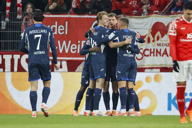 Goal celebration TSG Hoffenheim at 0 1 by Fisnik Asllani TSG Hoffenheim, 11 , Germany, Football, 1 Bundesliga, 11 Matchday, 2025 2026, 1 FSV Mainz vs TSG 1899 Hoffenheim, 21 11 2025, Mewa Arena, Mainz, Germany Mainz Mewa Arena Rheinland Pfalz Germany Copyright: xGrantxHubbsx