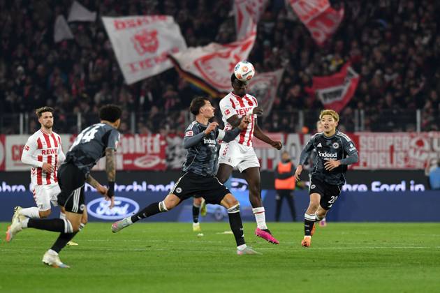 Robin Koch Eintracht Frankfurt and Ragnar Ache 1 FC Koeln battle for the ball during the Bundesliga match between 1 FC Köln and Eintracht Frankfurt at RheinEnergieSTADION on November 22, 2025 in Cologne, Germany, Germany Photo by Ralf Treese DeFodi Images Robin Koch Eintracht Frankfurt and Ragnar Ache 1 FC Koeln battle for the ball during the Bundesliga match between 1 FC Köln and Eintracht Frankfurt at RheinEnergieSTADION on November 22, 2025 in Köln, Germany Photo by Ralf Treese DeFodi Images DFL regulations prohibit any use of photographs as image sequences and or quasi video Photo by Ralf Treese DeFodi Images