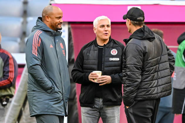 Coach Vincent Kompany Bayern Munich , Managing Director Sport Andreas Bornemann FC St Pauli and Coach Alexander Blessin FC St Pauli in conversation during the Bundesliga match between FC Bayern Munich and FC St Pauli at Allianz Arena on November 29, 2025 in Munich, Germany Photo by Harry Langer DeFodi Images Coach Vincent Kompany Bayern Munich , Managing Director Sport Andreas Bornemann FC St Pauli and Coach Alexander Blessin FC St Pauli in conversation during the Bundesliga match between FC Bayern München and FC St Pauli at Allianz Arena on November 29, 2025 in München, Germany Photo by Harry Langer DeFodi Images DFL regulations prohibit any use of photographs as image sequences and or quasi video Photo by Harry Langer DeFodi Images DFL regulations prohibit any use of photographs as image sequences and or quasi video