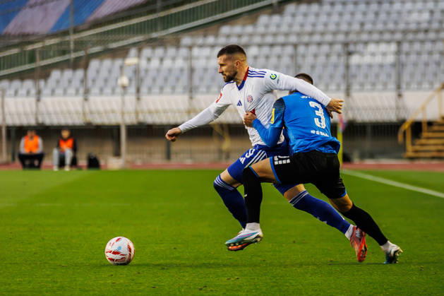 SuperSport HNL, round 15: HNK Hajduk Split v NK Varazdin Ante Rebic of HNK Hajduk Split and Vane Jovanov of NK Varazdin during the SuperSport HNL 2025. 2026. round 15 match between HNK Hajduk Split and NK Varazdin at Poljud Stadium in Split, Croatia on November 29, 2025.  ZvonimirxBarisin PIXSELL