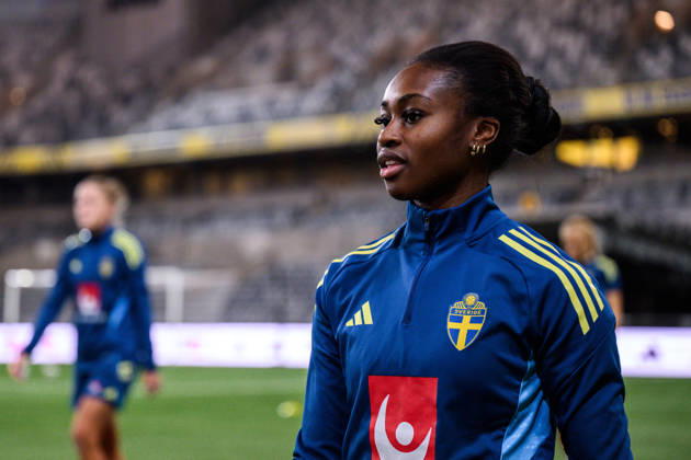 251201 Monica Jusu Bah of the Swedish women s national football team at a training session on December 1, 2025 in Stockholm Photo Jesper Zerman BILDBYRAN kod JZ JZ0652 fotboll football soccer fotball nations league uefa womens nations league träning practice training sverige sweden dam bbeng  Copyright: JESPERxZERMAN BB251201JZ023