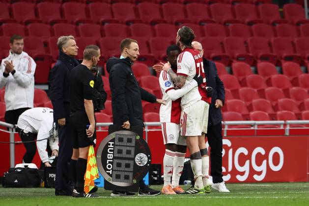 AMSTERDAM , 02-12-2025 , JohanCruyff Arena , season 2025 2026 , Dutch Eredivisie Football , match between Ajax and FC Groningen (replay) , Picture shows , Ajax player Pharell Nash, .Ajax player Wout Weghorst Ajax - Groningen (replay) x32313244x Copyright: