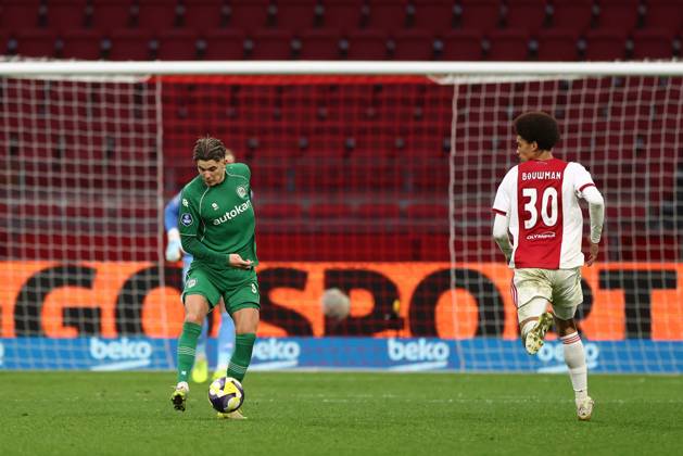AMSTERDAM , 02-12-2025 , JohanCruyff Arena , season 2025 2026 , Dutch Eredivisie Football , match between Ajax and FC Groningen (replay) , Picture shows , FC Groningen player Brynjolfur Willumsson Ajax - Groningen (replay) x32313312x Copyright:
