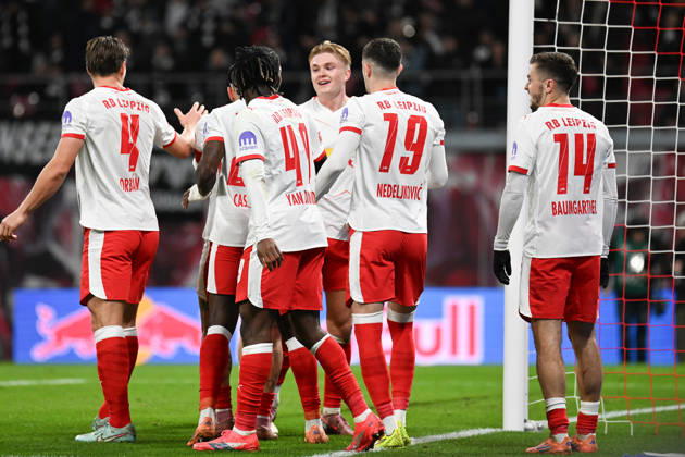 Soccer I Men I Season 2025 2026 I Bundesliga I Matchday 13 I RB Leipzig Eintracht Frankfurt I 06 12 2025 Goal celebrations Willi Orban 4, RB Leipzig , Yan Diomande 49, RB Leipzig , Conrad Harder Weibel Schandorff 11, RB Leipzig , Kosta Nedeljkovic 19, RB Leipzig and Christoph Baumgartner 14, RB Leipzig Leipzig Red Bull Arena Saxony Germany Copyright: xLobeca InesxHähnelx