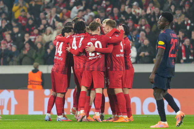 Goal celebration, emotions, goal shot, goal, goal success, goal, goal, Germany, football, UEFA Europa League, matchday 6, league phase, 2025 2026, SC Freiburg vs FC Salzburg, 11 12 2025, Europa Park Stadion, Freiburg, Germany Freiburg Europa Park Stadion Baden Württemberg Germany Copyright: xArnexAmbergx