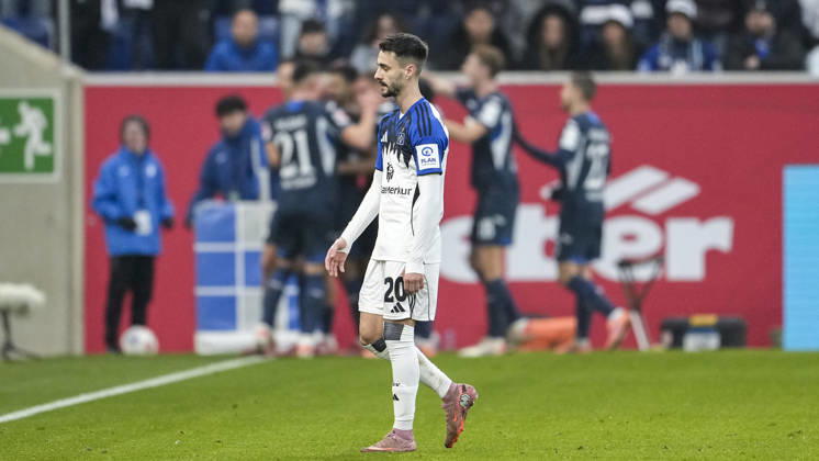 Fabio Vieira HSV, 20 , Player of Hamburger SV HSV , looking disappointed, disappointment, frustration, disappointed, pessimistic, after the conceded goal to 2 0, action, action scene, 13 12 2025, Sinsheim Germany , Football, Bundesliga, TSG 1899 Hoffenheim Hamburger SV, DFB DFL REGULATIONS PROHIBIT ANY USE OF PHOTOGRAPHS AS IMAGE SEQUENCES AND OR QUASI VIDEO xozx