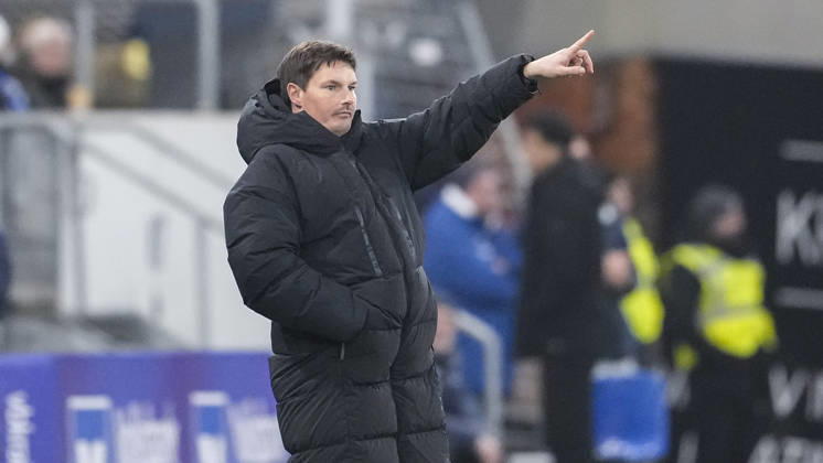 Merlin Polzin Coach, Head Coach, HSV , gives instructions, gestures, gesticulates with arms, single image, single photo, action, action, 13 12 2025, Sinsheim Germany , Football, Bundesliga, TSG 1899 Hoffenheim Hamburger SV, DFB DFL REGULATIONS PROHIBIT ANY USE OF PHOTOGRAPHS AS IMAGE SEQUENCES AND OR QUASI VIDEO xozx