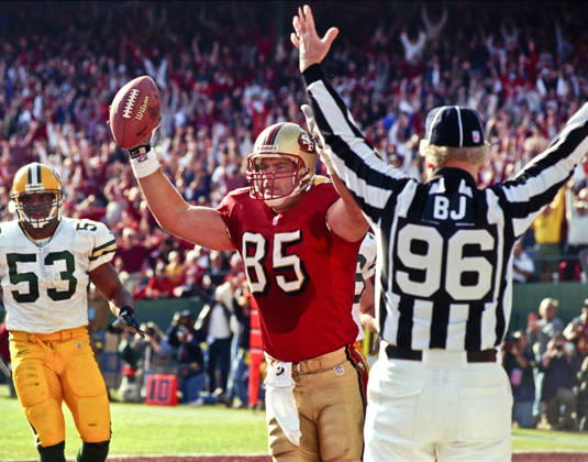 January 3, 1999 - San Francisco, California, U.S - San Francisco 49ers vs. Green Bay Packers Candlestick Park Sunday, January 3, 1999. 49ers beat Packers 30-27. San Francisco 49ers tight end Greg Clark (85) celebrates touchdown. Copyright: xAlxGolubx