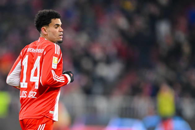 Luis Diaz FC Bayern München Looks on during the Bundesliga match between FC Bayern München and VfL Wolfsburg, Allianz Arena am 11 January 2026 in München, Germany Photo by Harry Langer DeFodi Images Luis Diaz FC Bayern München Looks on during the Bundesliga match between FC Bayern München and VfL Wolfsburg at Allianz Arena on January 11, 2026 in München, Germany Photo by Harry Langer DeFodi Images DFL regulations prohibit any use of photographs as image sequences and or quasi video Photo by Harry Langer DeFodi Images DFL regulations prohibit any use of photographs as image sequences and or quasi video
