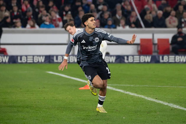 Ayoube Amaimouni Echghouyab Eintracht Frankfurt celebrate the goal during the 1 Bundesliga Matchday 17 match between VFB Stuttgart and Eintracht Frankfurt at MHP Arena in Stuttgart, Germany on January 13, 2026 DFL DFB REGULATIONS PROHIBIT ANY USE OF PHOTOGRAPHS as IMAGE SEQUENCES and or QUASI VIDEO Copyright: JoaquimxFerreira