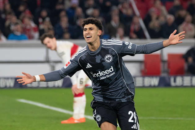 Ayoube Amaimouni Echghouyab Eintracht Frankfurt celebrate the goal during the 1 Bundesliga Matchday 17 match between VFB Stuttgart and Eintracht Frankfurt at MHP Arena in Stuttgart, Germany on January 13, 2026 DFL DFB REGULATIONS PROHIBIT ANY USE OF PHOTOGRAPHS as IMAGE SEQUENCES and or QUASI VIDEO Copyright: JoaquimxFerreira