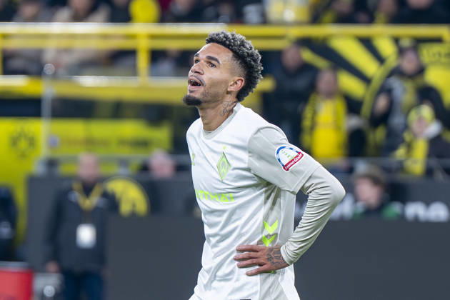 13 01 2026 Football Borussia Dortmund SV Werder Bremen, Matchday 17 at Signal Iduna Park Justin Njinmah Werder Bremen reacts IMPORTANT NOTE In accordance with the regulations of the DFL and the DFB, it is prohibited to use or have used photographs taken in the stadium and or of the match in the form of sequential images and or video-like photo series Copyright: xDavidxInderliedx