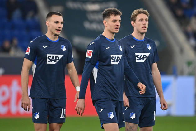 from left Tim LEMPERLE 1899 Hoffenheim , Fisnik ASLLANI 1899 Hoffenheim ,Wouter BURGER 1899 Hoffenheim ,Action Soccer 1 Bundesliga Season 2025 2026, 17 Matchday, Matchday17 TSG 1899 Hoffenheim Borussia Moenchengladbach 5 1 on 14 01 2026 PreZero ARENA