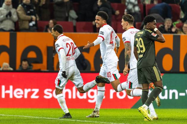 Goal celebration, cheers after his goal to 1 0 from Alexis Claude Maurice FC Augsburg and Noahkai Banks FC Augsburg v l, FC Augsburg vs 1 FC Union Berlin, Football, 1 Bundesliga, 17 Matchday, 15 01 2026 DFB regulations prohibit any use of photographs as image sequences and or quasi video Copyright: xkolbert-press PeterxFastlx
