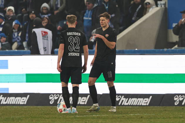 Alexander Rossipal SG Dynamo Dresden,19 and Jonas Sterner SG Dynamo Dresden,32 2 Soccer Bundesliga Season 2025 2026 Point Match 1 FC Magdeburg vs SG Dynamo Dresden at the Avnet Arena in Magdeburg Action,Soccer,Man,Men,Germany,24 01 2026