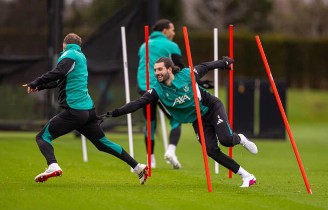 Football - UEFA Champions League - Liverpool FC v QarabaÄü FK - MD-1 LIVERPOOL, ENGLAND - Tuesday, January 27, 2026: Liverpool s Dominik Szoboszlai during a training session at the AXA Training Centre ahead of the UEFA Champions League match between Liverpool FC and QarabaÄü FK. (Photo by David Rawcliffe Propaganda) LIVERPOOL AXA Training Centre MERSEYSIDE ENGLAND Copyright: xDavidxRawcliffex P2026-01-27-Liverpool_ Qarabag_MD-1-13