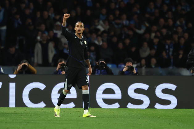 Joao Pedro of Chelsea celebrates after scoring the goal of 2-2 during the UEFA Champions League 2025 2026 football match between SSC Napoli and Chelsea FC at Diego Armando Maradona stadium in Naples (Italy), January 28th, 2026. cesarexpurini