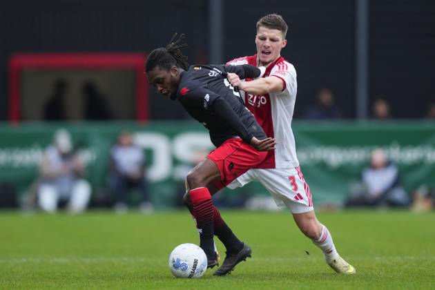 ROTTERDAM , 01-02-2026 , Stadium Woudestein , season 2025 2026 , Dutch Eredivisie football , match between Excelsior Rotterdam and Ajax , picture shows Excelsior Rotterdam player Arthur Zagre, Ajax player Anton Gaaei Excelsior - Ajax x201236913x Copyright: