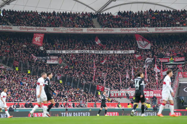 Banner of the fans and Ultras in the stands, Banner for the fans imprisoned in Lille , Germany, Football, 1 Bundesliga, Matchday 20, 2025 2026, VfB Stuttgart vs SC Freiburg, 01 02 2026, MHP Arena, Stuttgart, Germany DFL REGULATIONS PROHIBIT ANY USE OF PHOTOGRAPHS AS IMAGE SEQUENCES AND OR QUASI VIDEO Stuttgart MHP Arena Baden Württemberg Germany Copyright: xArnexAmbergx