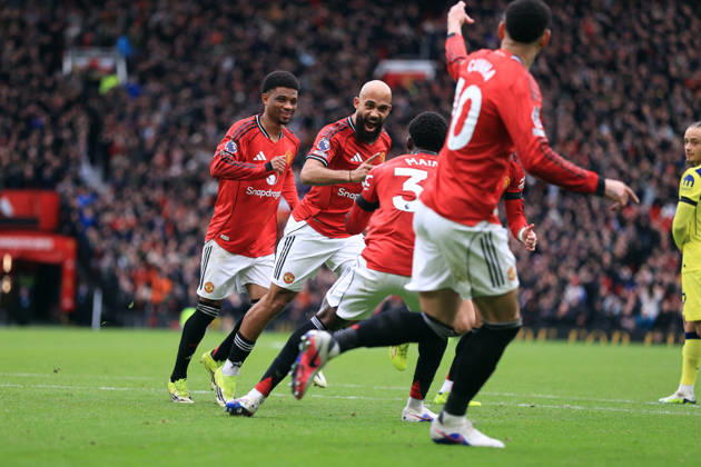 Manchester United gegen Tottenham Hotspur 07. Februar 2026 Manchester Premier League Fußball Manchester United gegen Tottenham Hotspur Bryan Mbeumo von Manchester United jubelt nach seinem Führungstor Foto von Simon Stacpoole Manchester UK Copyright: xSimonxStacpoolexOffside