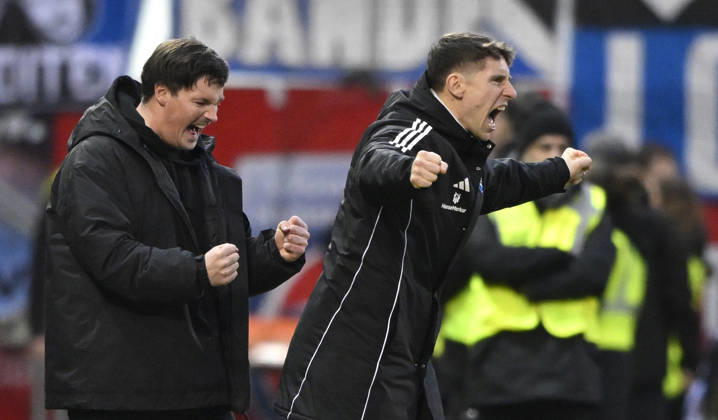 Coach Merlin Polzin Hamburger SV HSV on the sidelines Gesture Gesture Final cheer, joy, happiness, jubilation with co-coach Coach Loic Fave Hamburger SV HSV 1 FC Heidenheim 1846 FCH vs Hamburger SV HSV 07 02 2026 DFL REGULATIONS PROHIBIT ANY USE OF PHOTOGRAPHS AS IMAGE SEQUENCES AND OR QUASI VIDEO 1 FC Heidenheim 1846 FCH vs Hamburger SV HSV