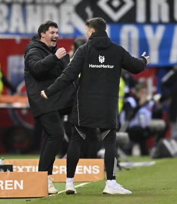 Coach Merlin Polzin Hamburger SV HSV on the sidelines Gesture Gesture Final cheer, joy, happiness, jubilation with co-coach Coach Loic Fave Hamburger SV HSV 1 FC Heidenheim 1846 FCH vs Hamburger SV HSV 07 02 2026 DFL REGULATIONS PROHIBIT ANY USE OF PHOTOGRAPHS AS IMAGE SEQUENCES AND OR QUASI VIDEO 1 FC Heidenheim 1846 FCH vs Hamburger SV HSV