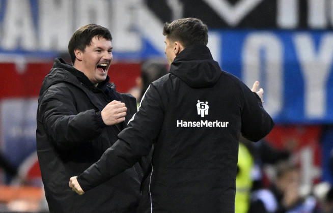 Coach Merlin Polzin Hamburger SV HSV on the sidelines Gesture Gesture Final cheer, joy, happiness, jubilation with co-coach Coach Loic Fave Hamburger SV HSV 1 FC Heidenheim 1846 FCH vs Hamburger SV HSV 07 02 2026 DFL REGULATIONS PROHIBIT ANY USE OF PHOTOGRAPHS AS IMAGE SEQUENCES AND OR QUASI VIDEO 1 FC Heidenheim 1846 FCH vs Hamburger SV HSV