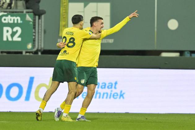 SITTARD , 17-01-2026 , Fortuna Sittard Stadium , season 2025 2026 , Dutch Eredivisie football , match between Fortuna Sittard and Sparta , picture shows , Fortuna Sittard player Lance Duijvenstijn celebrates after scoring the goal 1-0 Fortuna Sittard - Sparta x201377850x Copyright: