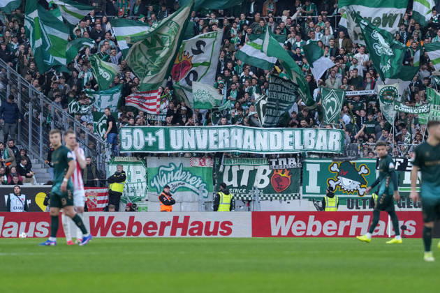 Banner of the fans and Ultras in the stands, Banne, 50 1 non-negotiable , Germany, Football, 1 Bundesliga, 21 Matchday, 2025 2026, SC Freiburg vs SV Werder Bremen, 07 02 2026, Europa Park Stadion, Freiburg, Germany DFL REGULATIONS PROHIBIT ANY USE OF PHOTOGRAPHS AS IMAGE SEQUENCES AND OR QUASI VIDEO Freiburg Europa Park Stadion Baden Württemberg Germany Copyright: xArnexAmbergx