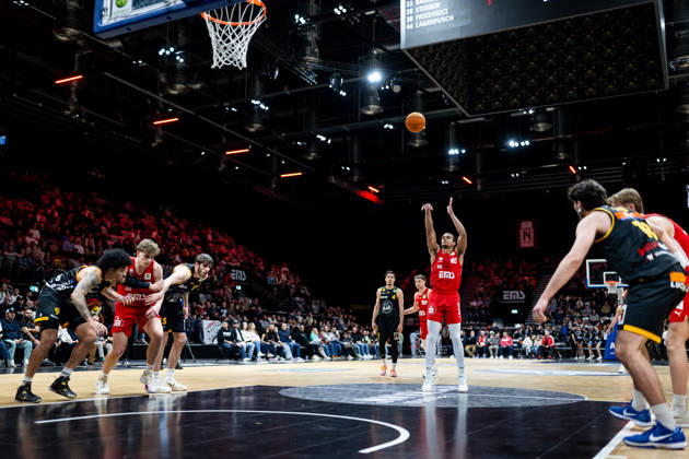 08 02 2026 Basketball Season 2025 2026 2 Bundesliga Pro A 22 Matchday Nuremberg Falcons Basketball Club NBC Bozic Estriche Knights Kirchheim ThHa xthxhax Evan Taylor 10, Nuremberg Falcons BC NBC Free Throw