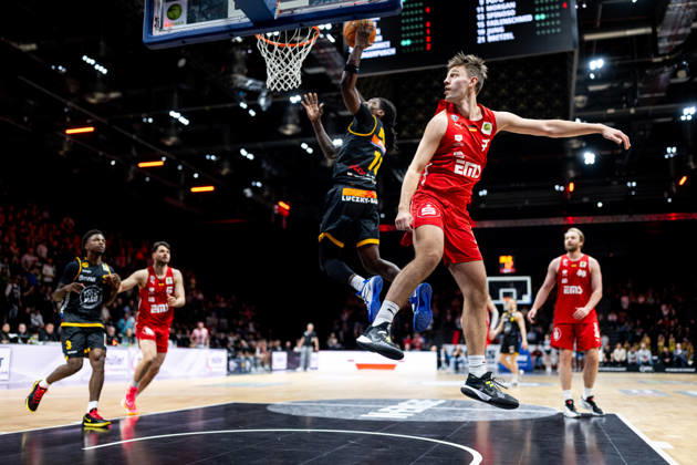 08 02 2026 Basketball Season 2025 2026 2 Bundesliga Pro A 22 Matchday Nuremberg Falcons Basketball Club NBC Bozic Estriche Knights Kirchheim ThHa xthxhax Christian Feneberg 7, Nuremberg Falcons BC NBC misses, basket by Tyrel Morgan 11, Kirchheim Knights